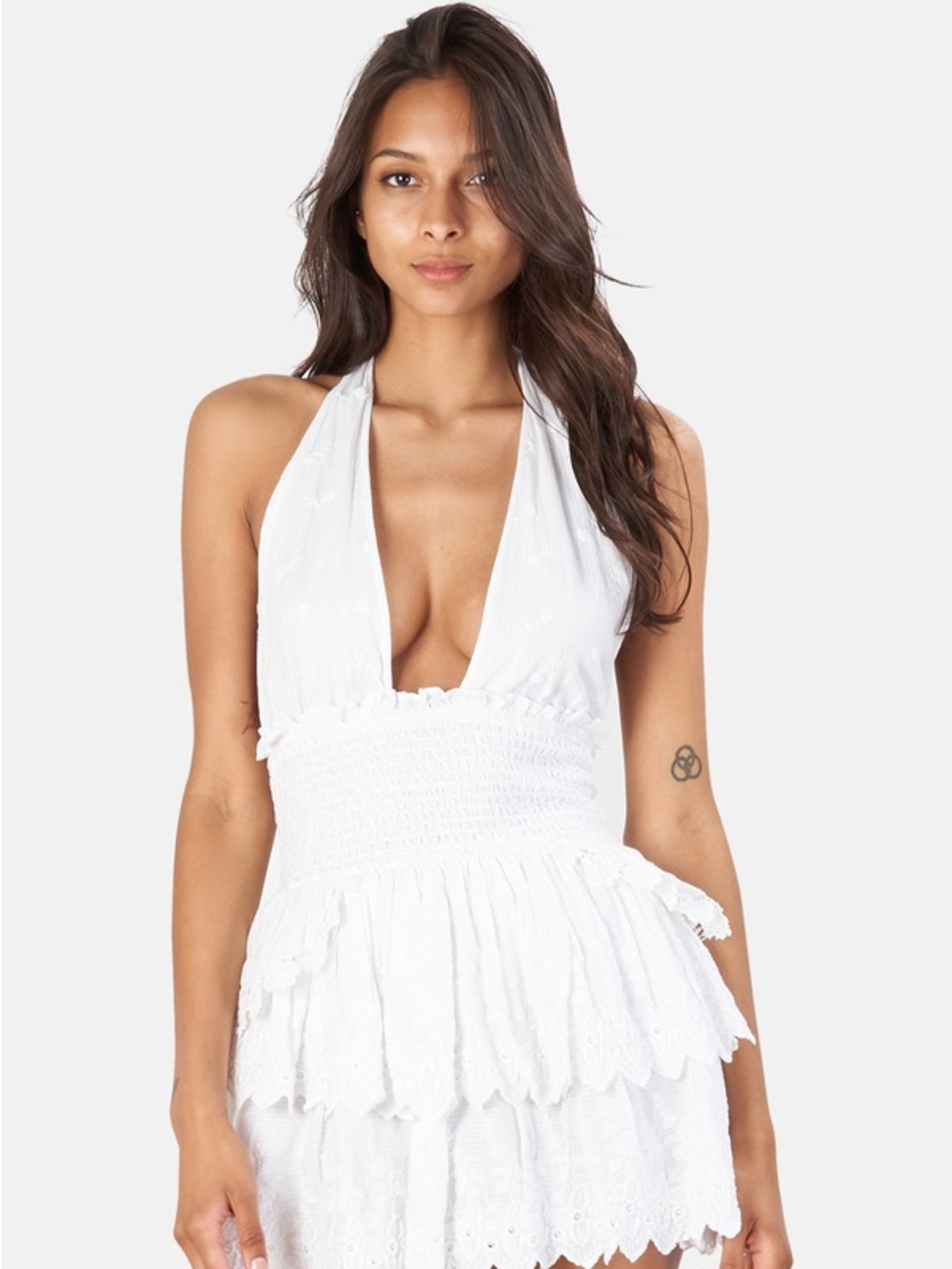 LoveShackFancy White Halter Eyelet Dress